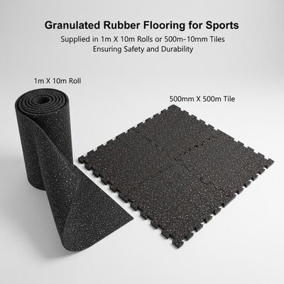 Prezzo buono Pavimentazione in gomma granulare per sport fornita in rotoli da 1m X 10m o piastrelle da 500mm X 500mm, garantendo sicurezza e durata in linea
